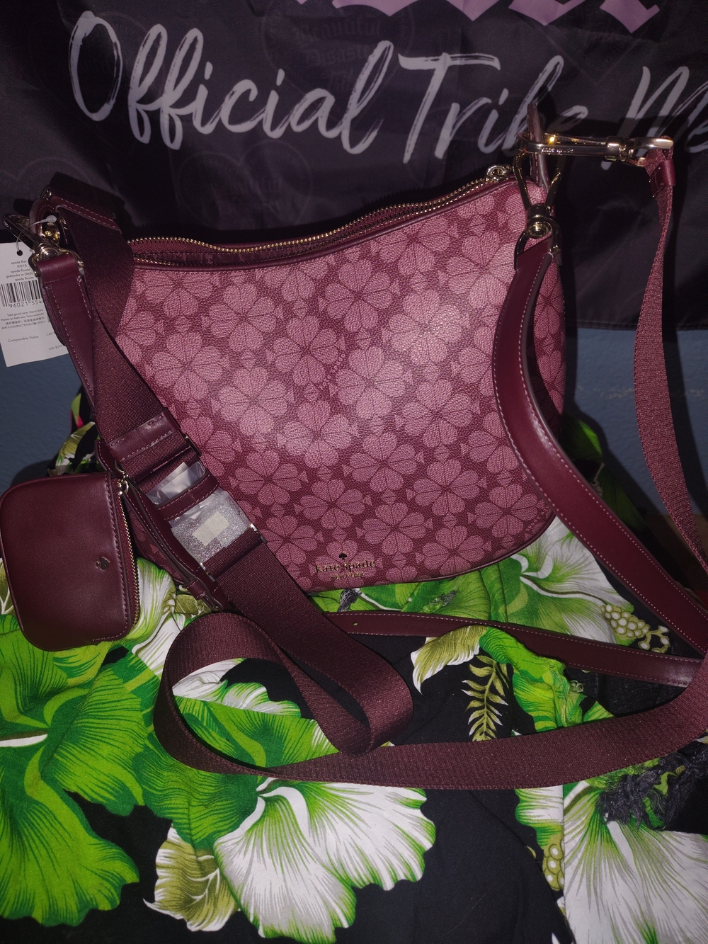 Kate Spade Floral-Print Crossbody Saffiano Leather Bag in Berry